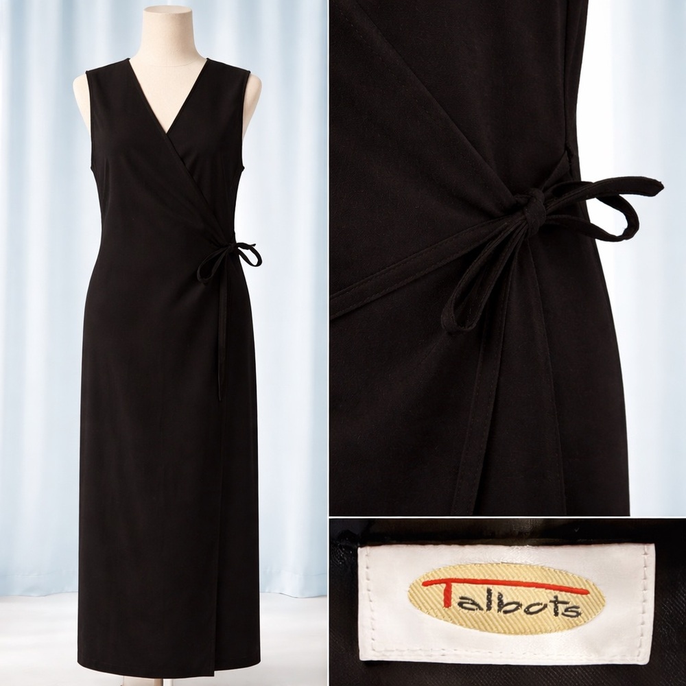 Black ultra suede wrap dress, v neck maxi, side tie. 10